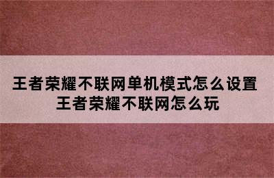 王者荣耀不联网单机模式怎么设置 王者荣耀不联网怎么玩